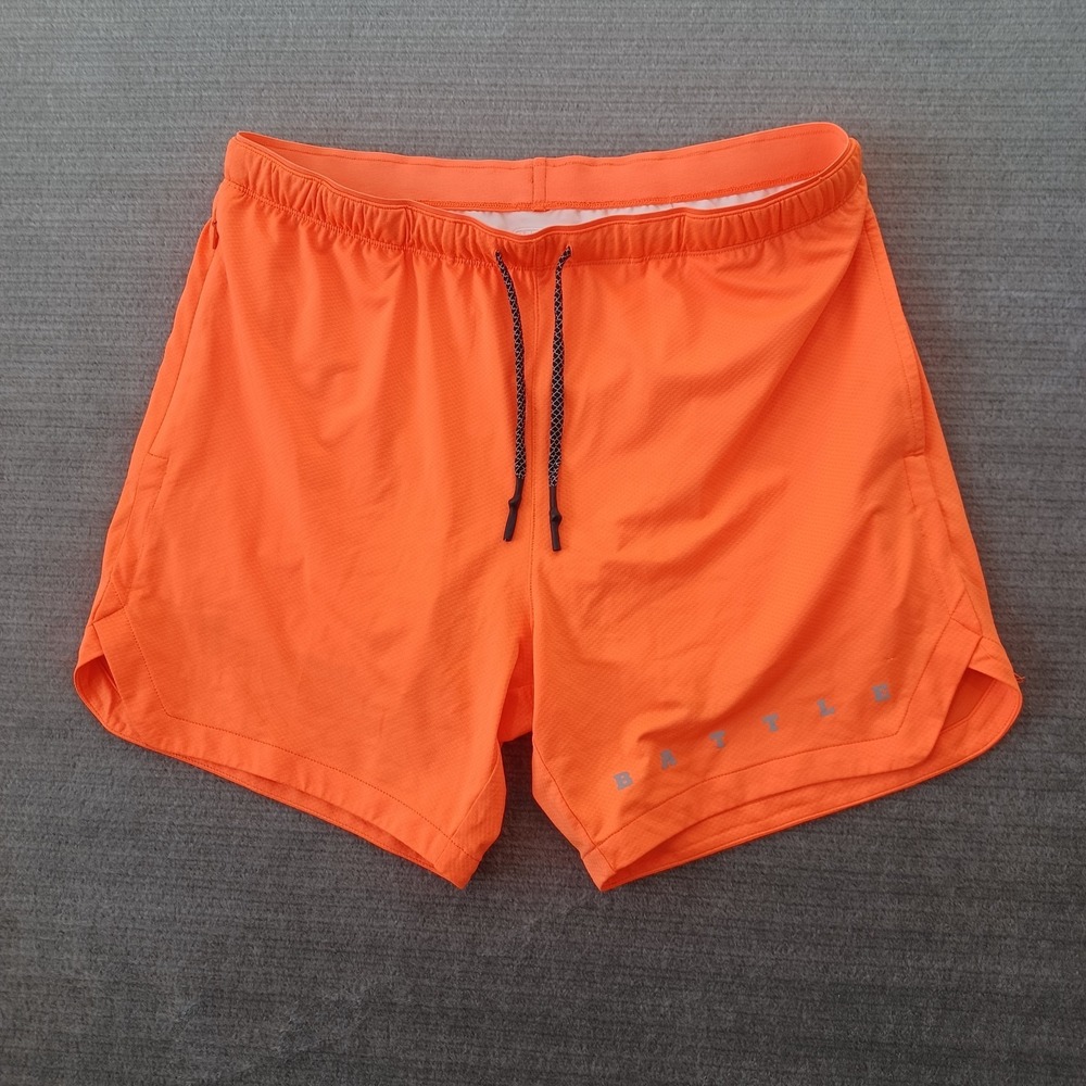 Battle Fly Shorts 2.0 Mens Medium Neon Orange Lined 5" Inseam Stretch Athletic